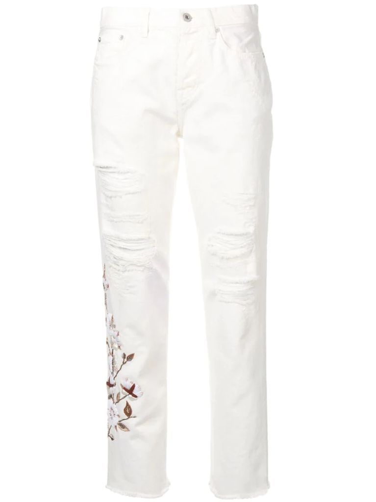 distressed flowers jeans