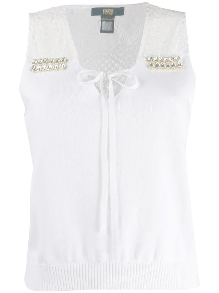crystal embellished knitted top