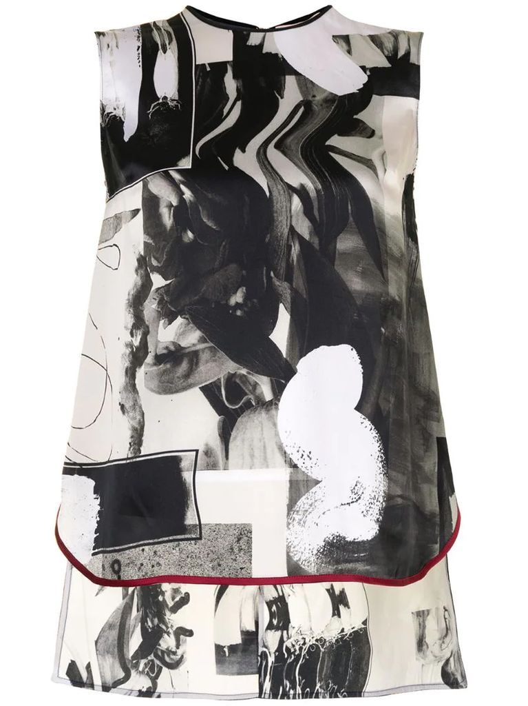 abstract-print silk top