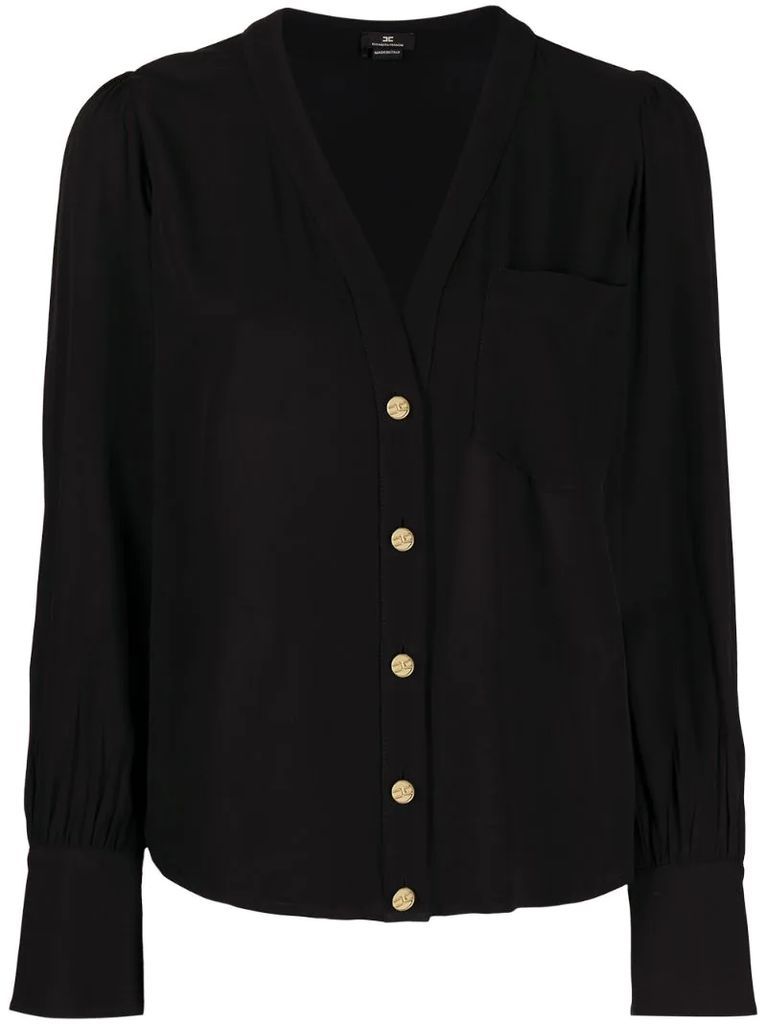 V-neck button-up blouse