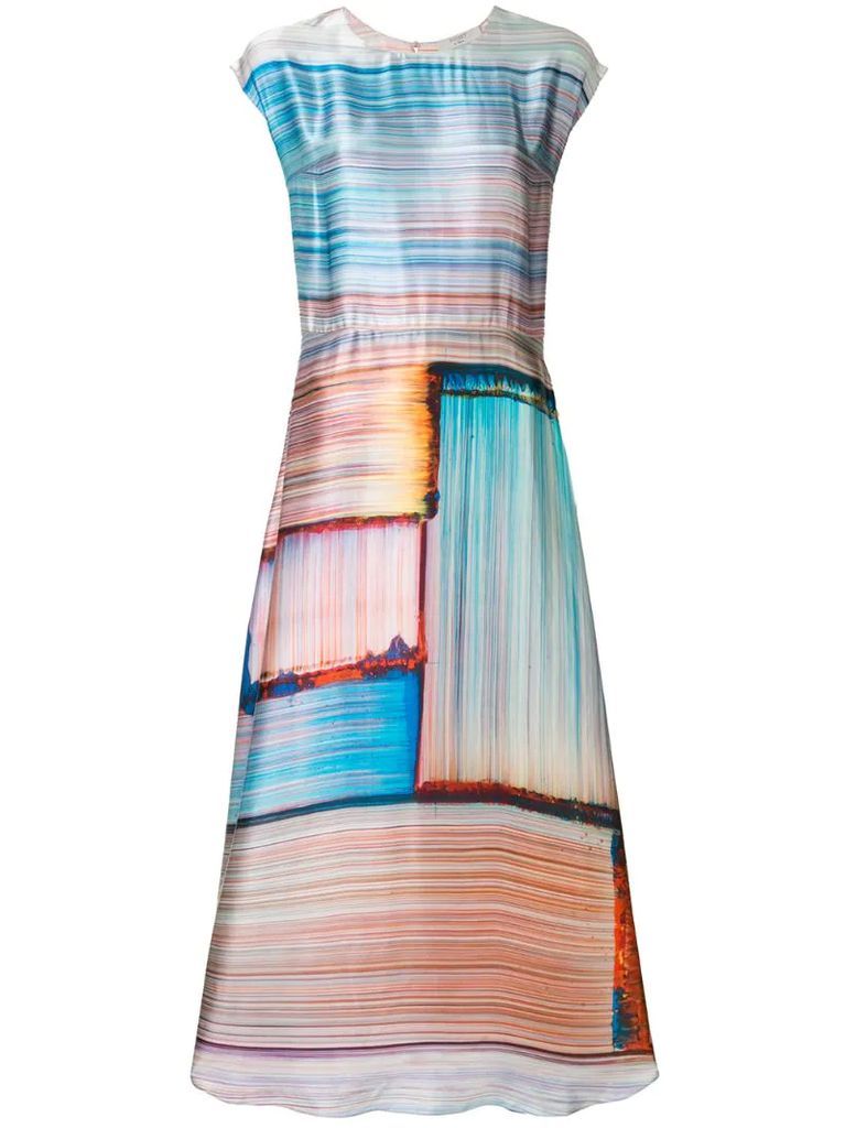 abstract stripe satin dress