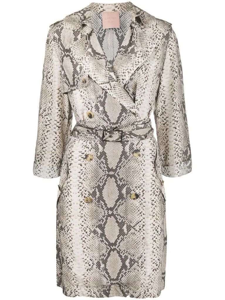snakeskin print double-breasted trench coat