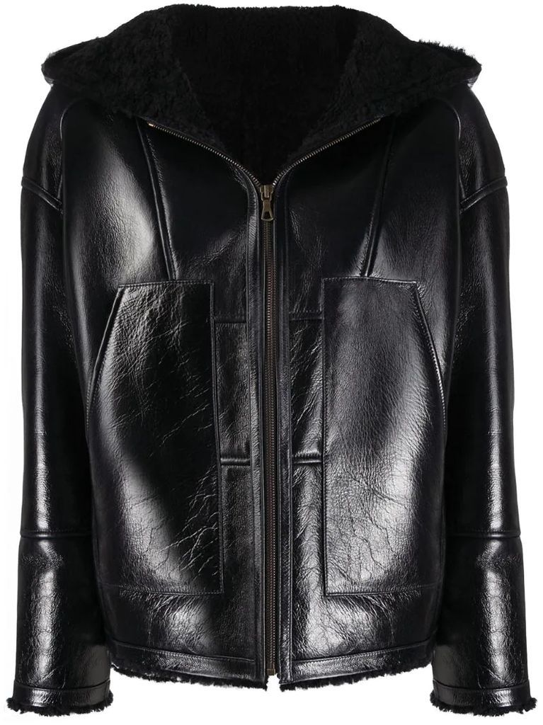 shearling-lined hooded jacket