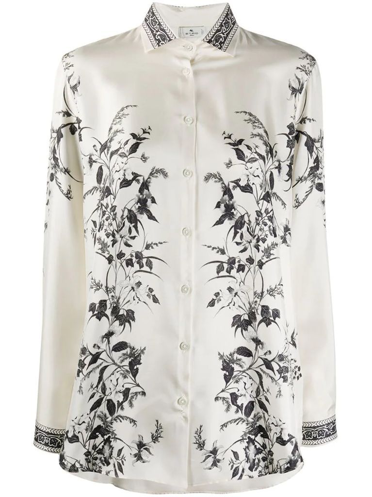 long sleeve floral print silk shirt