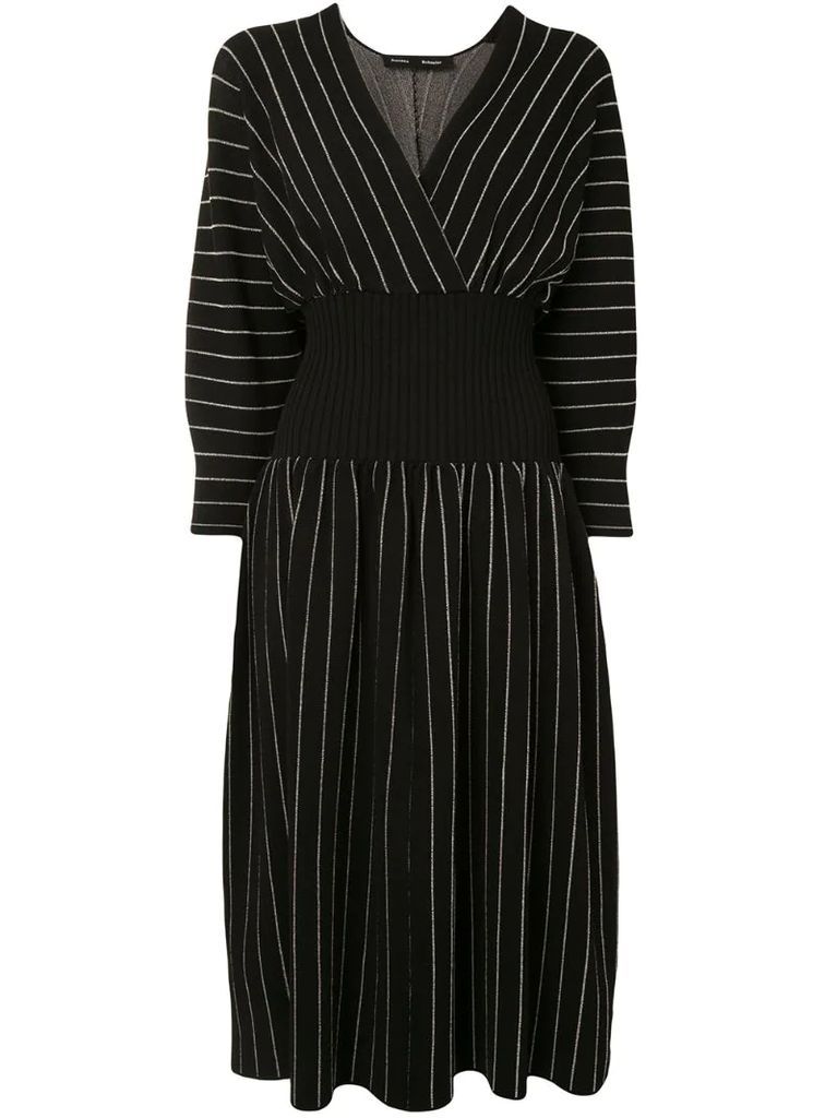 knitted pinstriped V-neck midi dress