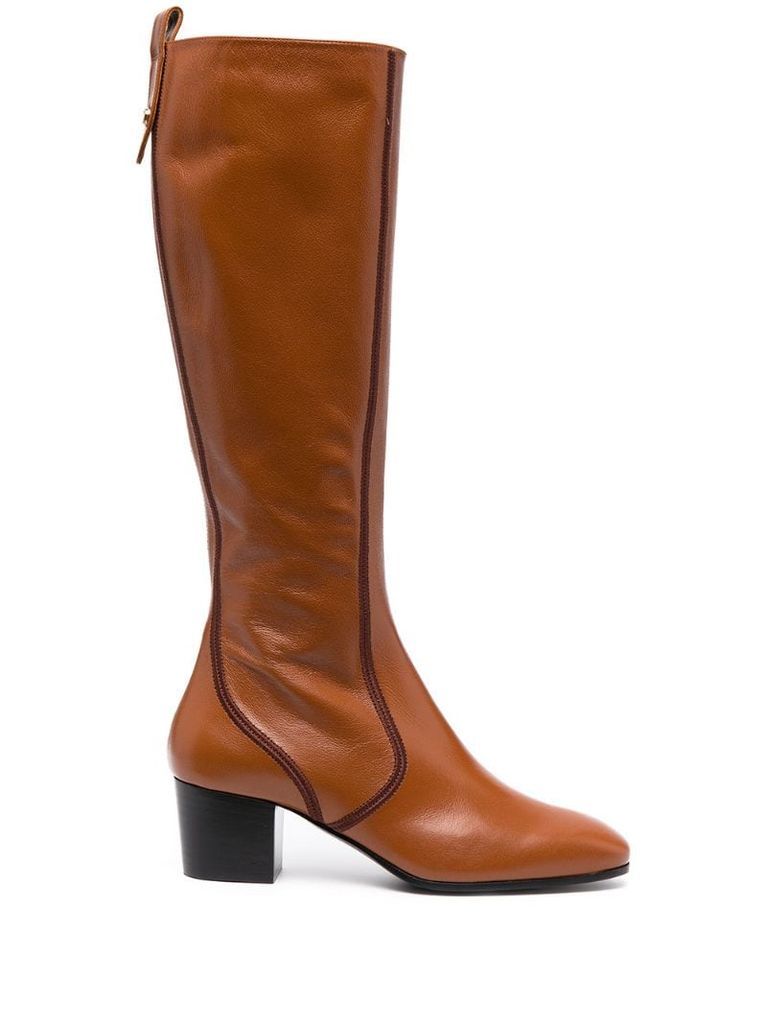 contrast stitching knee-high boot
