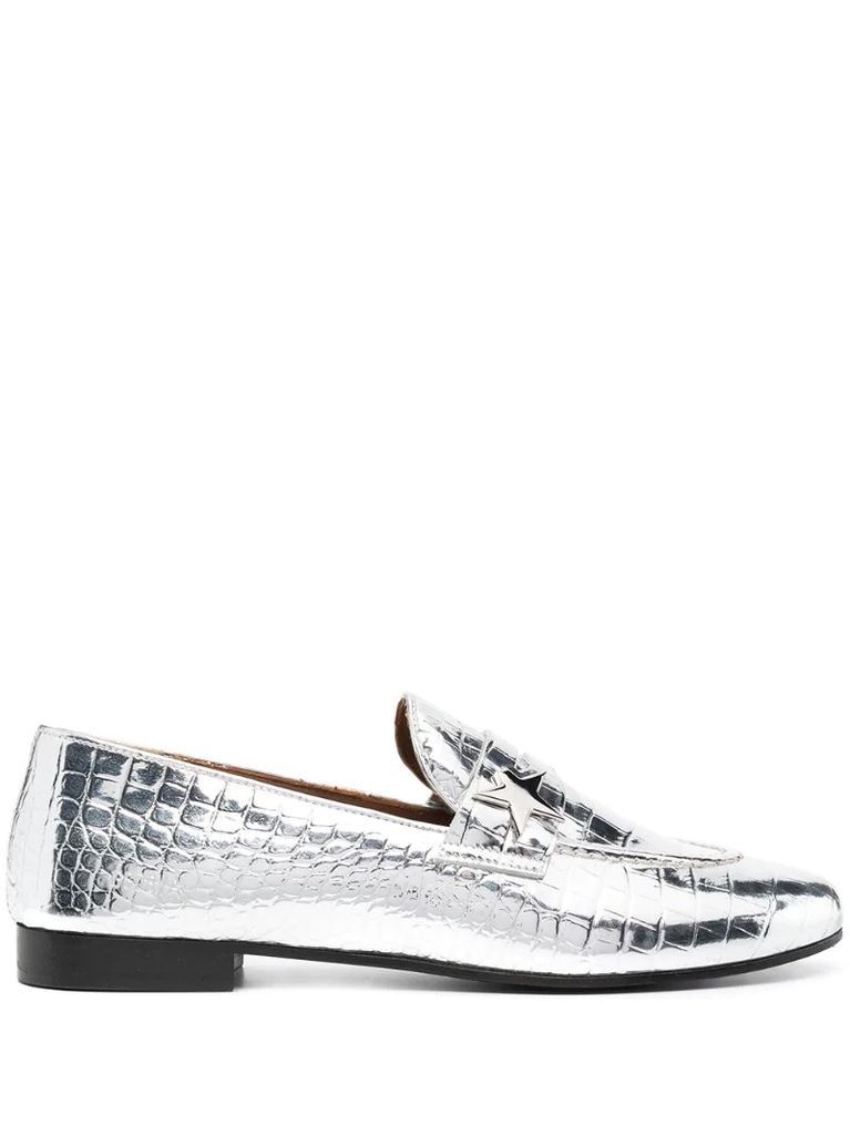 crocodile-effect star patch loafers