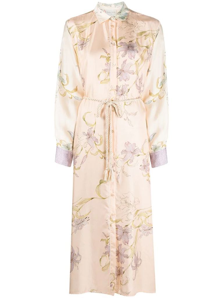 floral print silk shirt dress