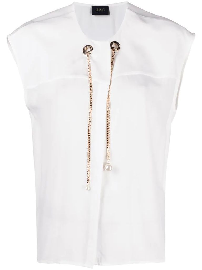 chain trim sleeveless blouse