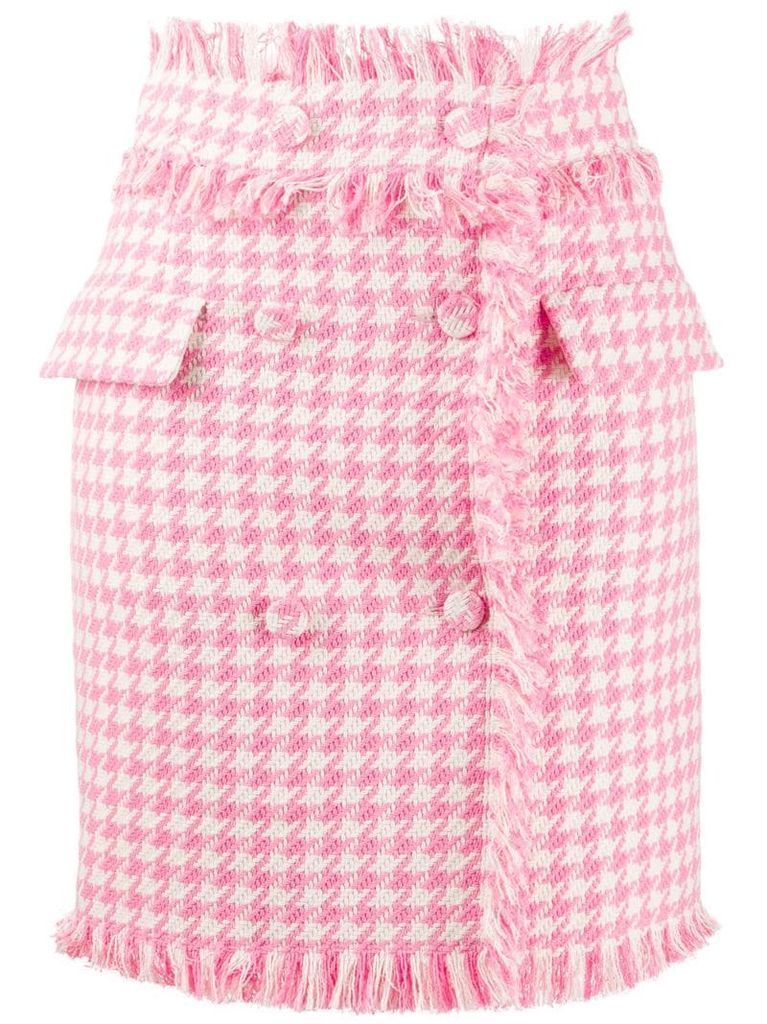 houndstooth frayed double-fastened skirt