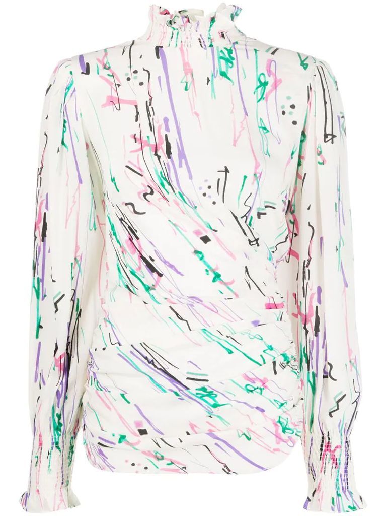 abstract-print high-neck blouse