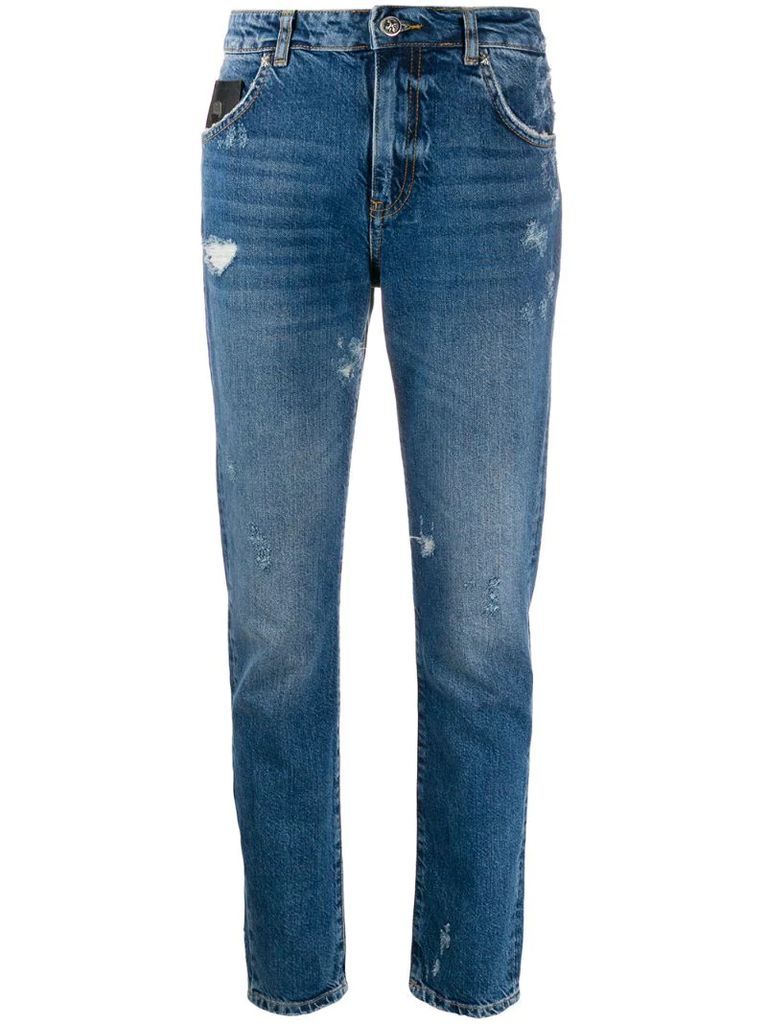 distressed straight leg jeans