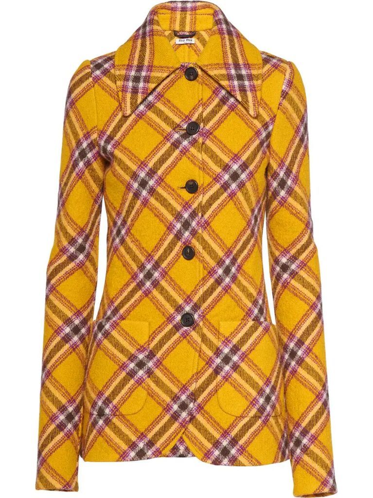 single-breasted checked wool jacket