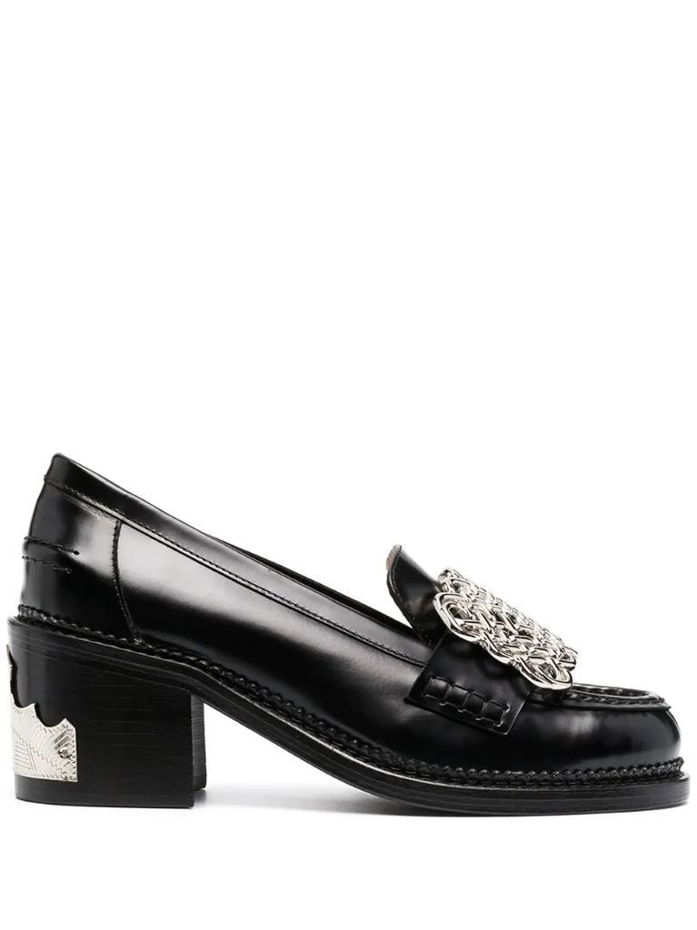 embellished heeled leather loafers