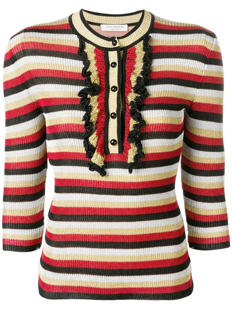 ruffle detail striped sweater
