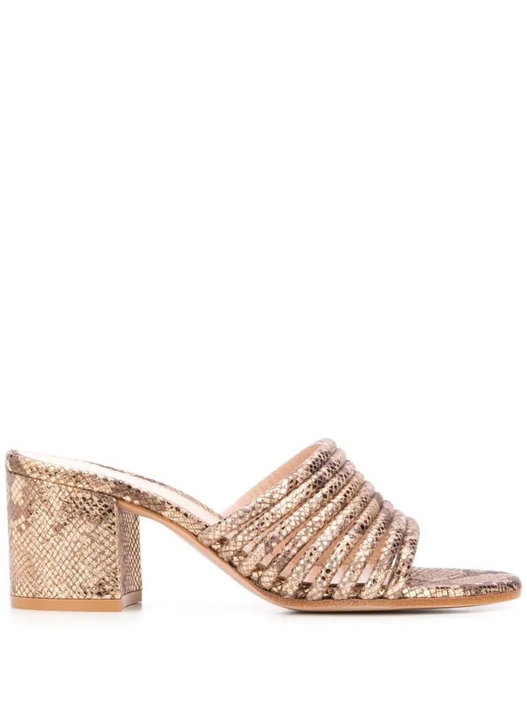 embossed snakeskin-effect mules