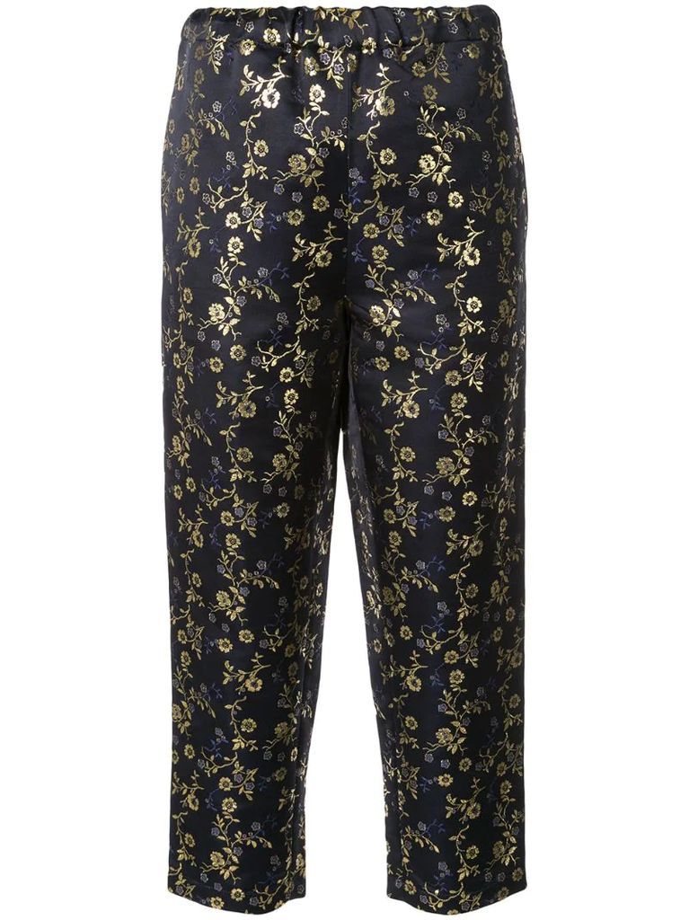 flower jacquard cropped trousers