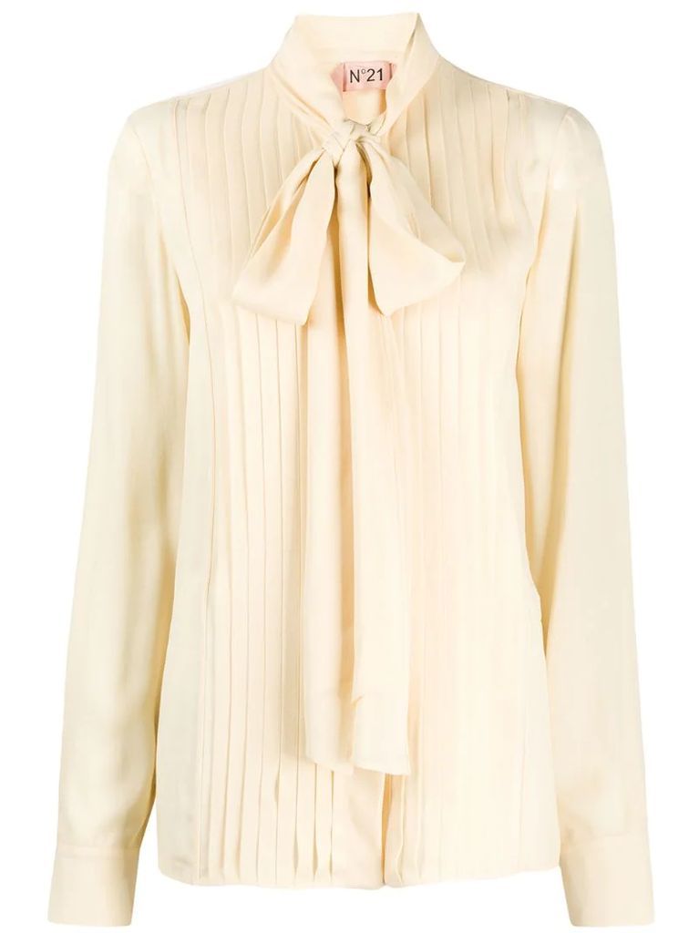 pleated pussy bow blouse