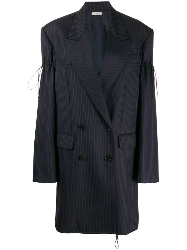 pinstripe drawstring toggle blazer coat