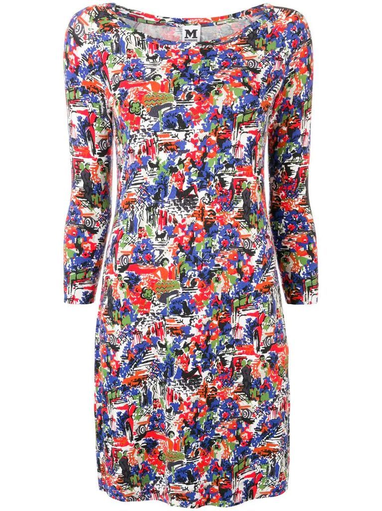 1990's abstract print fitted dress