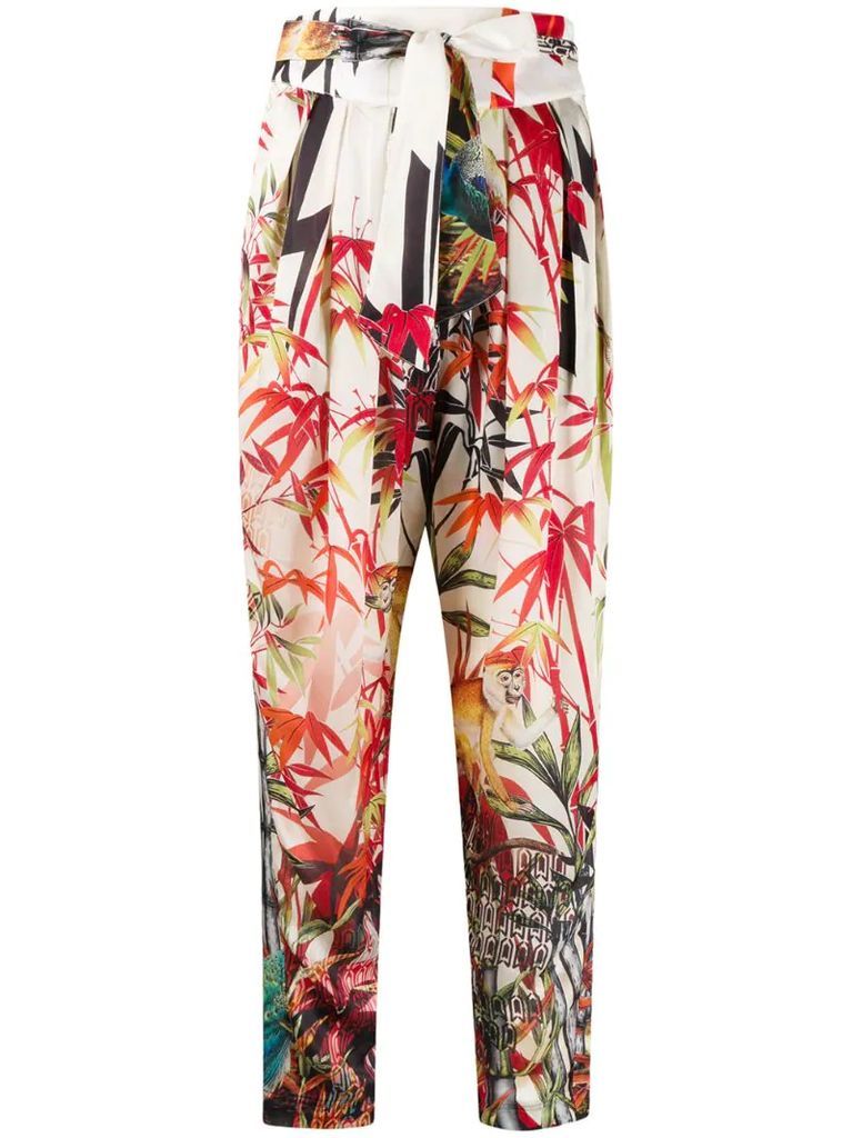 tropical print tapered trousers