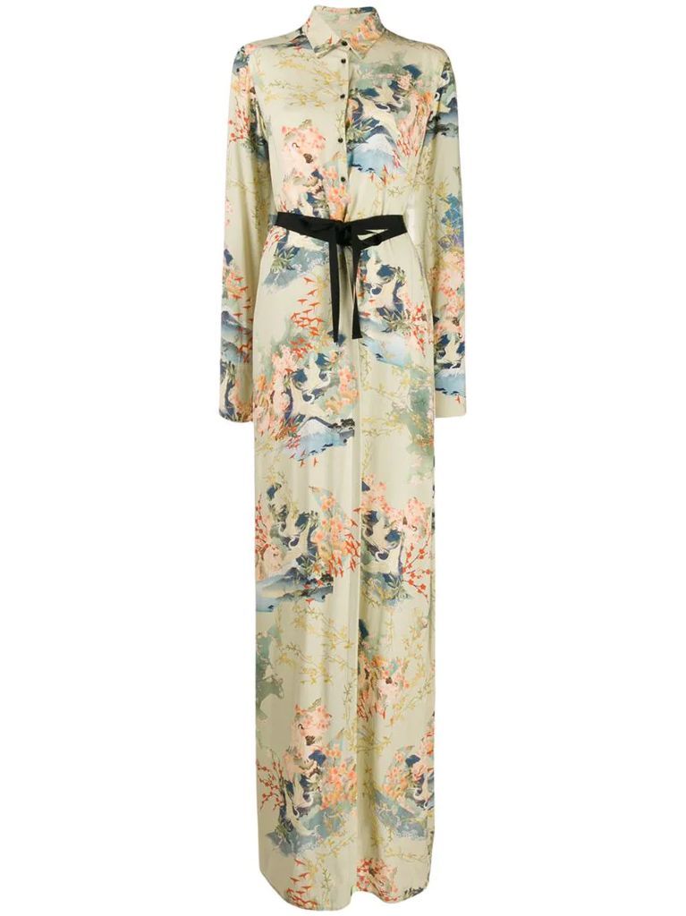 floral-print maxi shirt dress