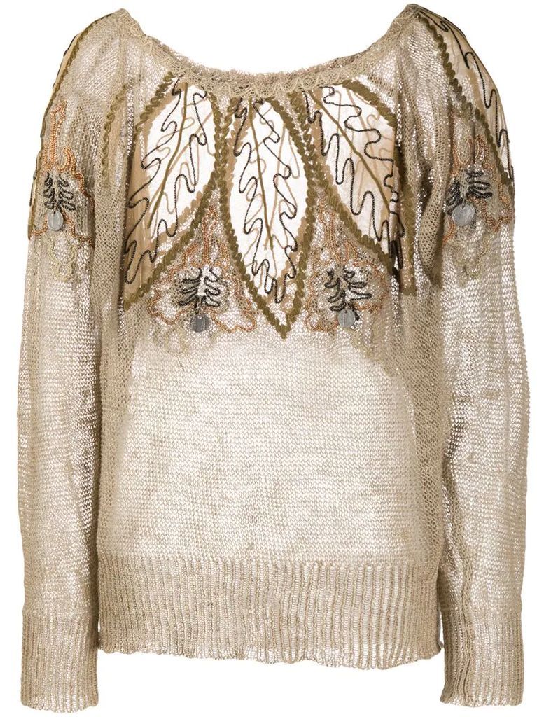 1980s flower-embroidered knitted blouse