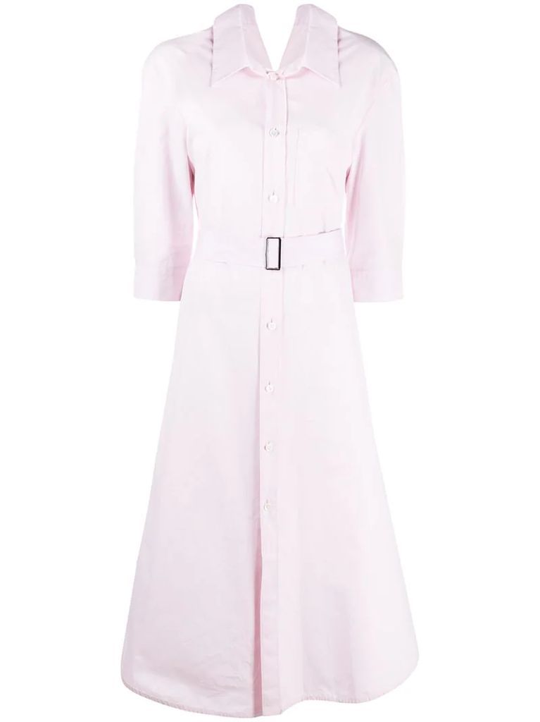 belted 3/4 sleeves shirt dress