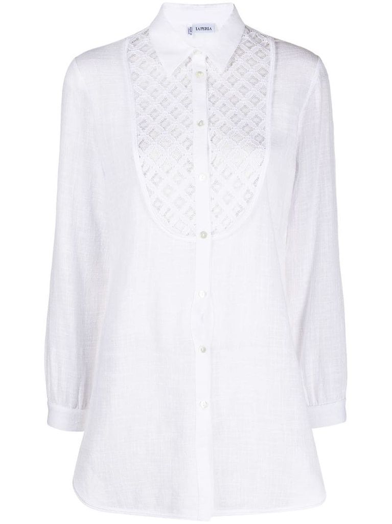 embroidered bib buttoned shirt