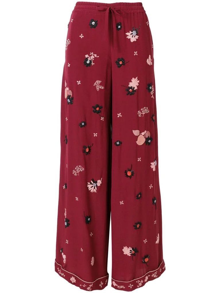 floral embroidered palazzo pants