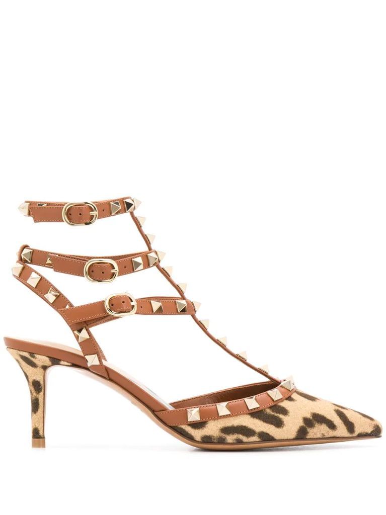 Rockstud leopard-print sandals