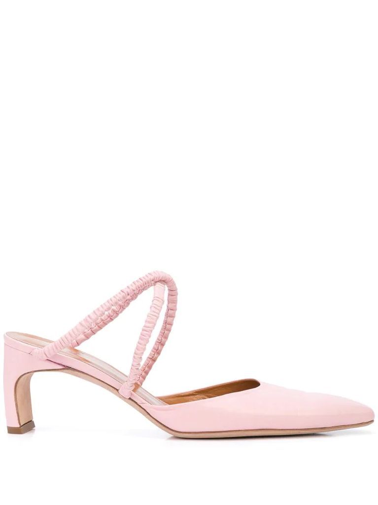 heeled ruched-strap mules