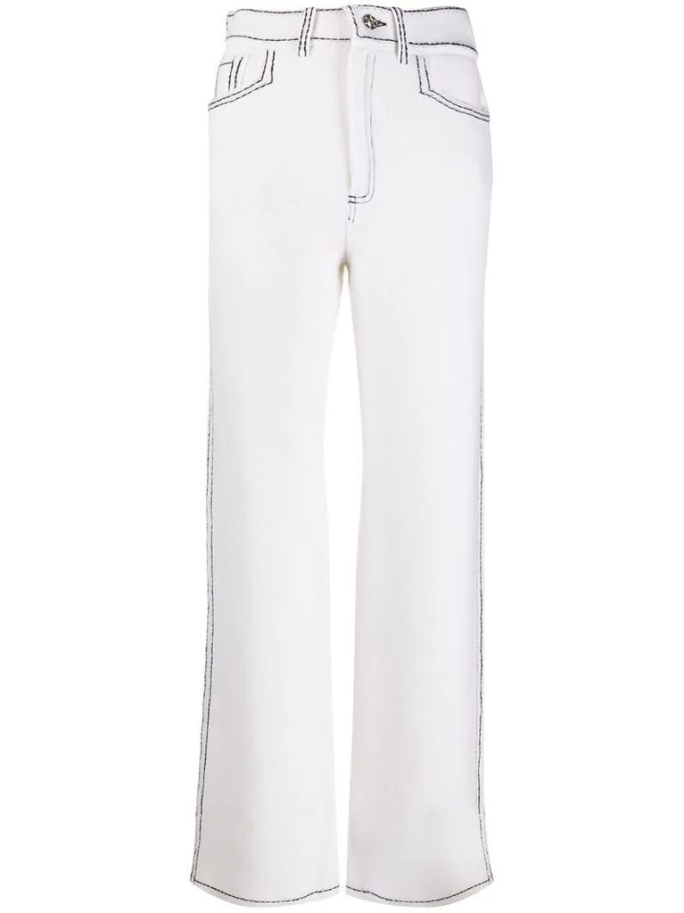 denim-inspired knitted straight trousers