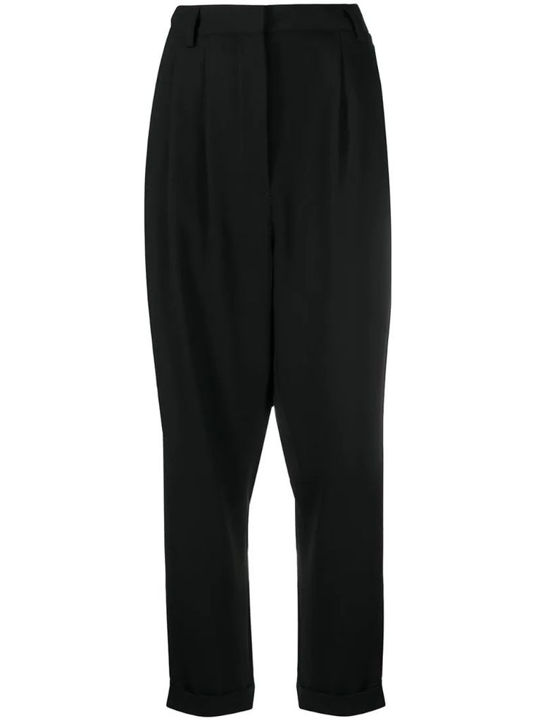 tapered dropped crotch trousers