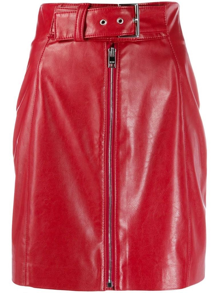 belted zip-front mini skirt