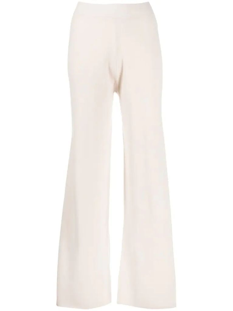 high-rise flared knitted trousers