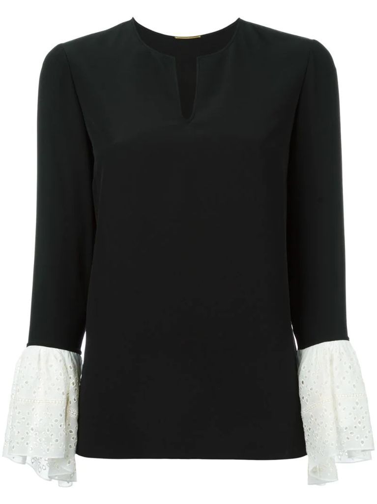 contrasting bell sleeve blouse