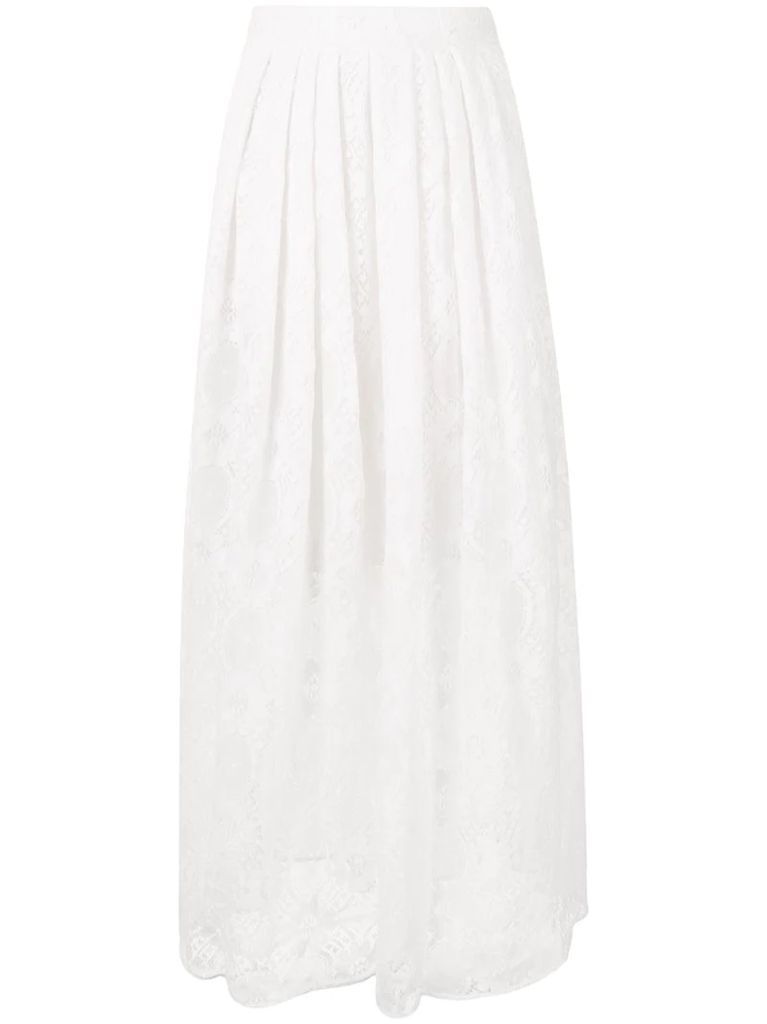 pleated lace midi skirt