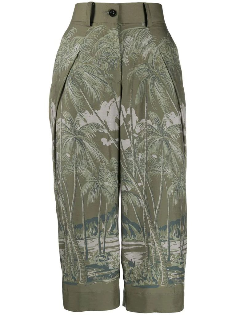 cropped length palm print trousers