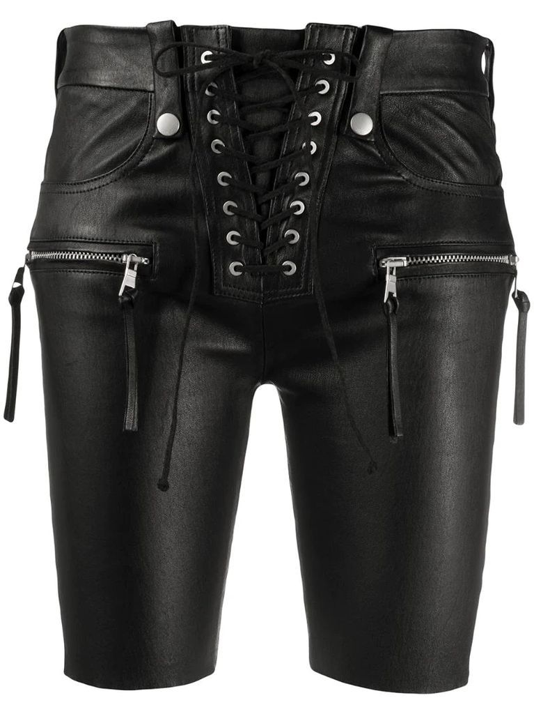 lace-up front leather shorts