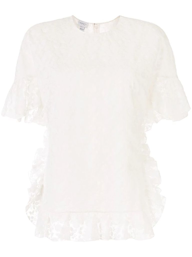 floral lace ruffle-trimmed blouse