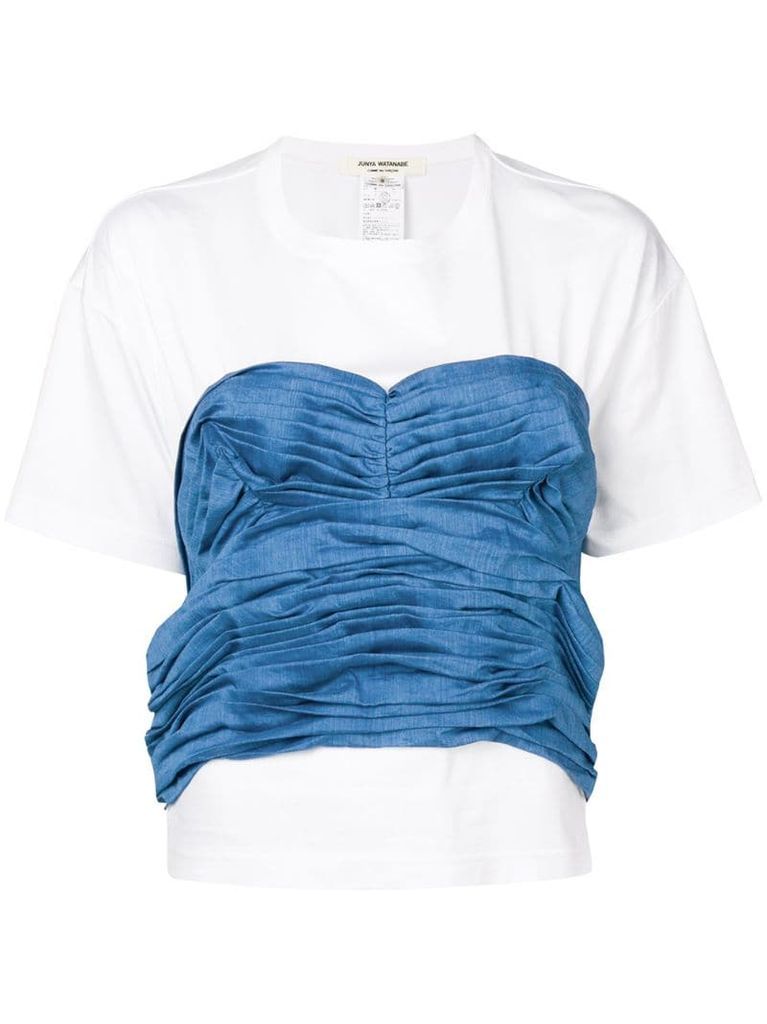 contrast ruched-detail T-shirt