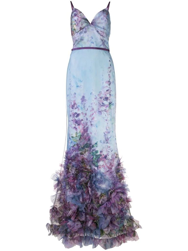 floral appliqué fishtail gown