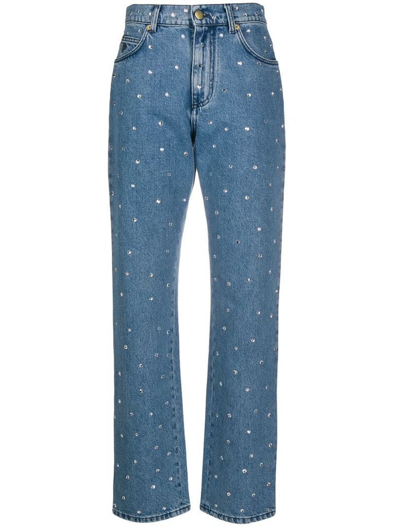 crystal-embellished high-rise straight-leg jeans