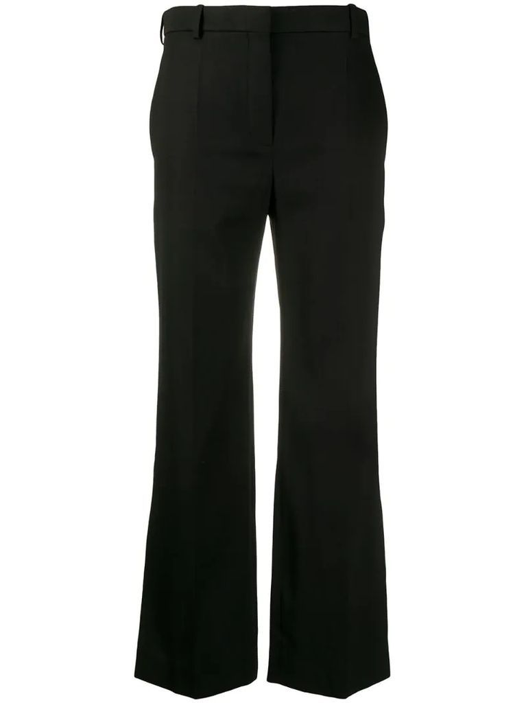 high-waisted flared trousers