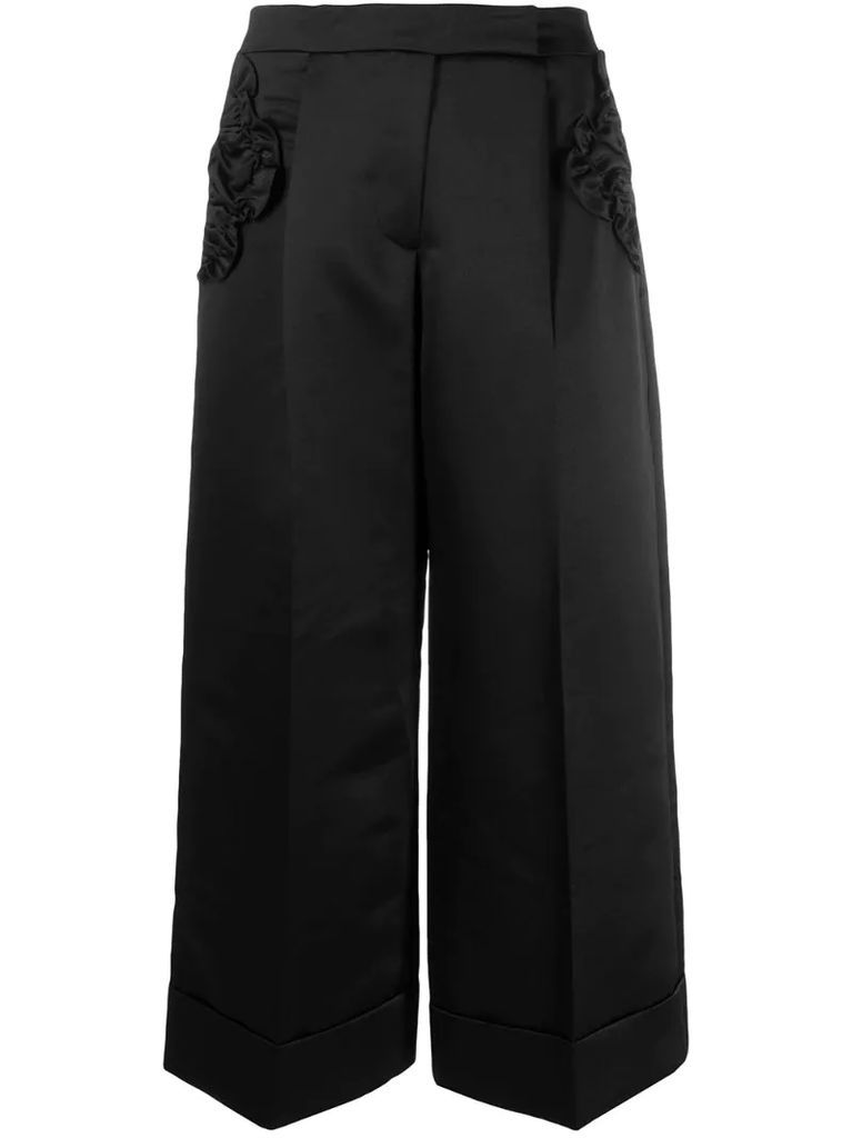 ruffled patch wide-legged cropped trousers