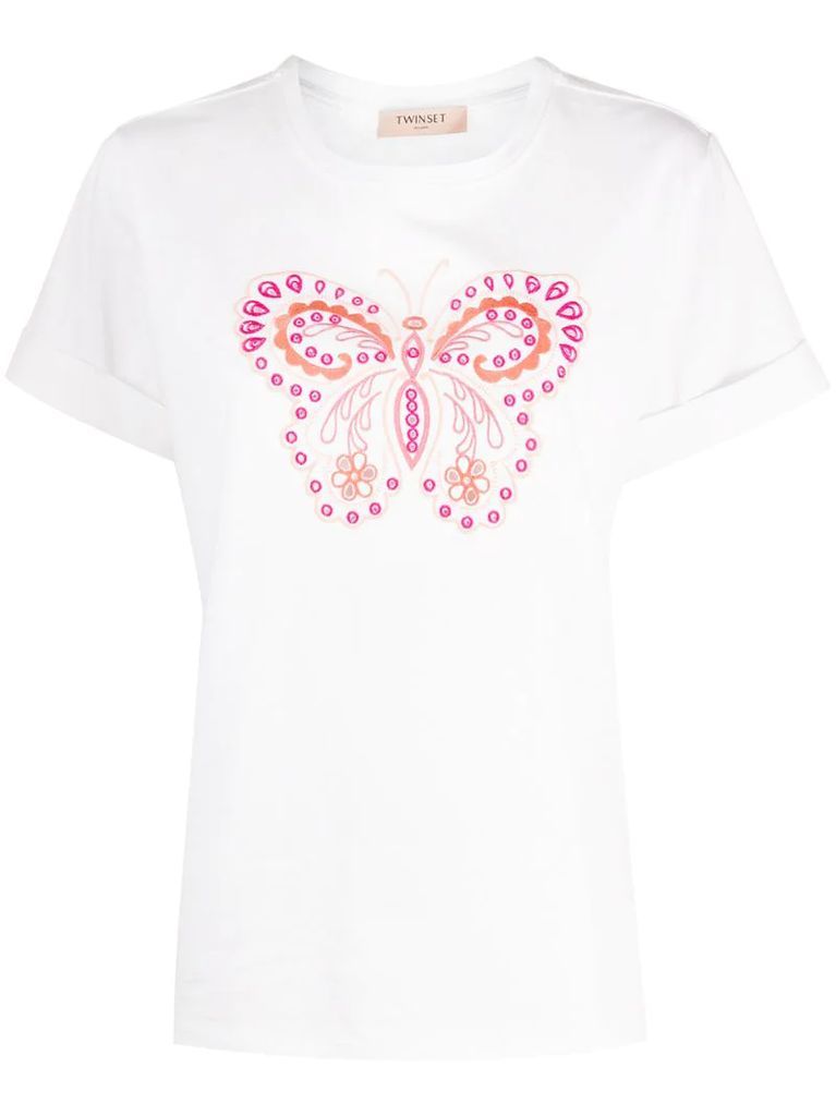 butterfly embroidered T-shirt
