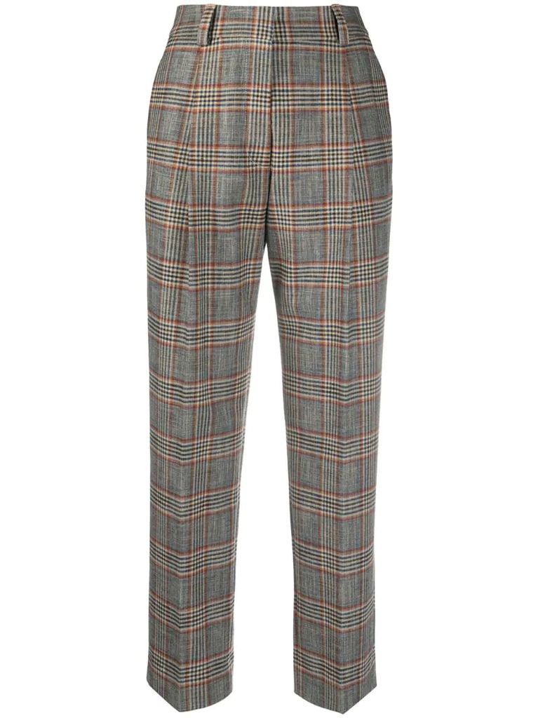 high-rise check-pattern trousers