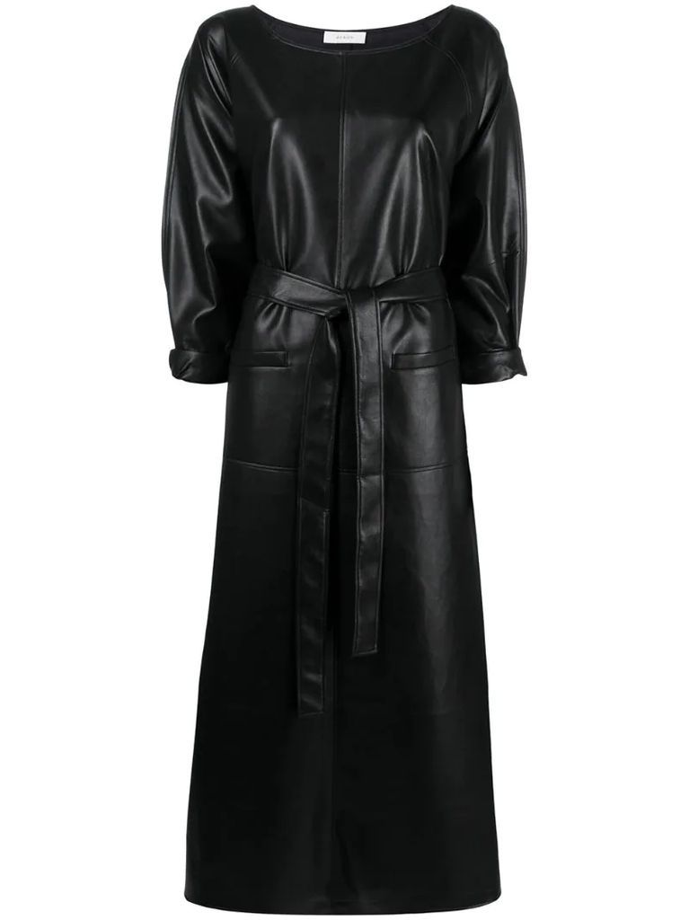 flared faux-leather dress