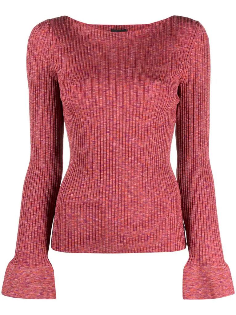 ribbed bell-sleeves knitted top